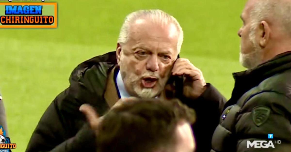 Aurelio De Laurentiis furibondo al telefono dopo la scenata in diretta su Sky