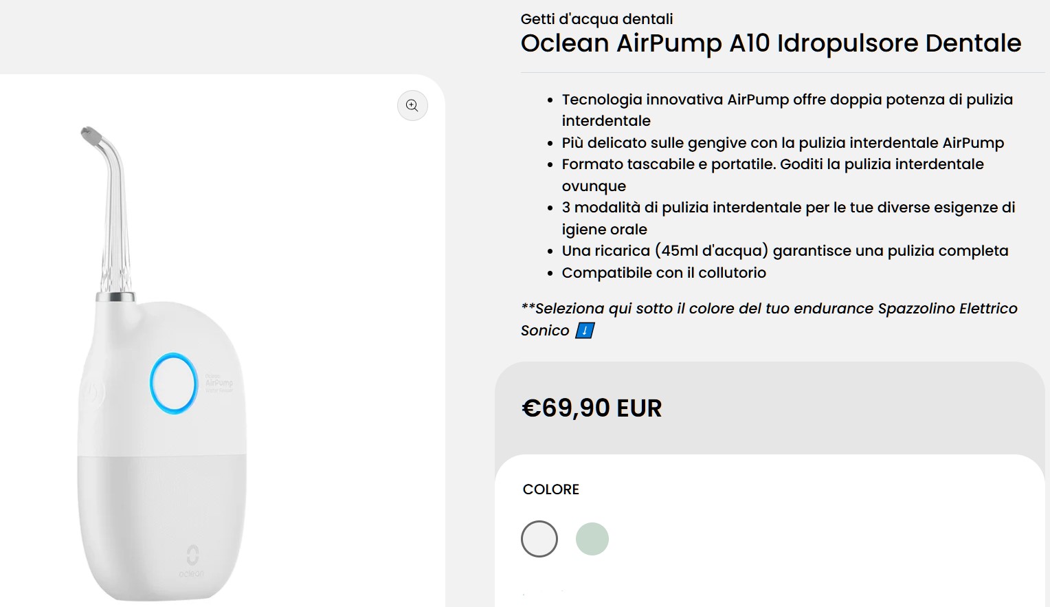 oclean airpump Oclean AirPump A10: recensione completa idropulsore ad aria 98% + 2% acqua, ultra portatile