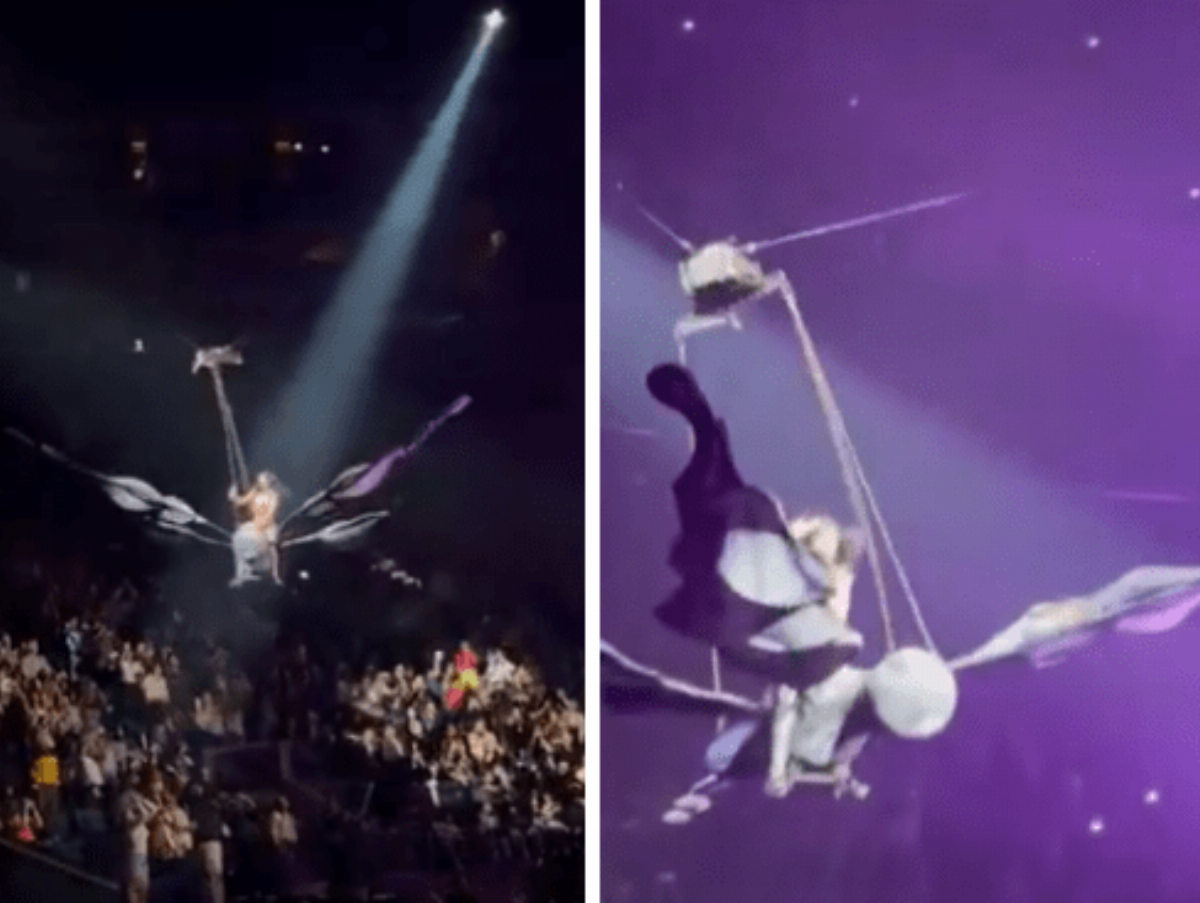 Katy Perry sfiora la caduta durante il concerto: farfalla sospesa cede, paura tra il pubblico Katy Perry sfiora la caduta durante il concerto: farfalla sospesa cede, paura tra il pubblico