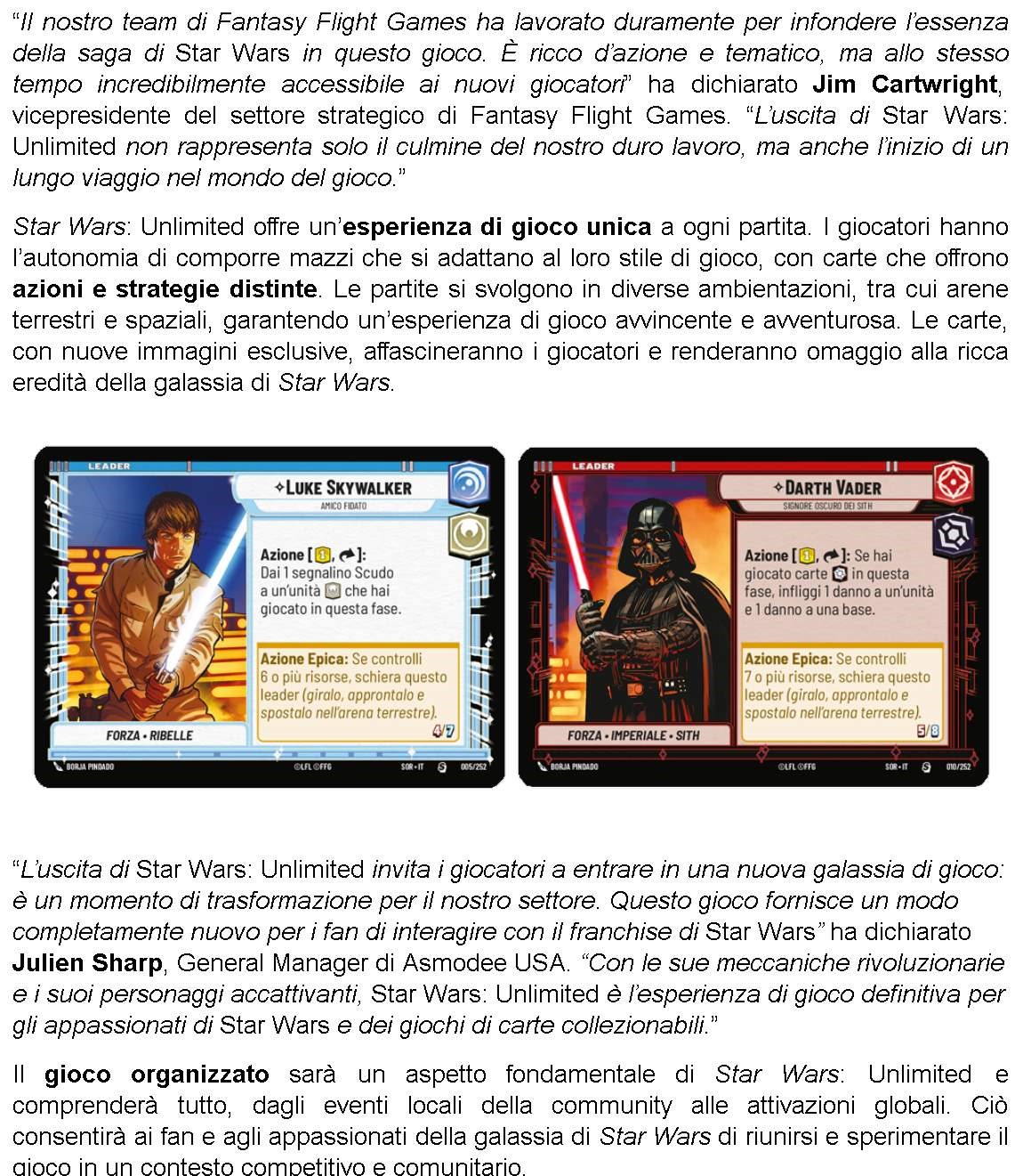 Fantasy Flight Games lancia Star Wars Unlimited Trading Card Game