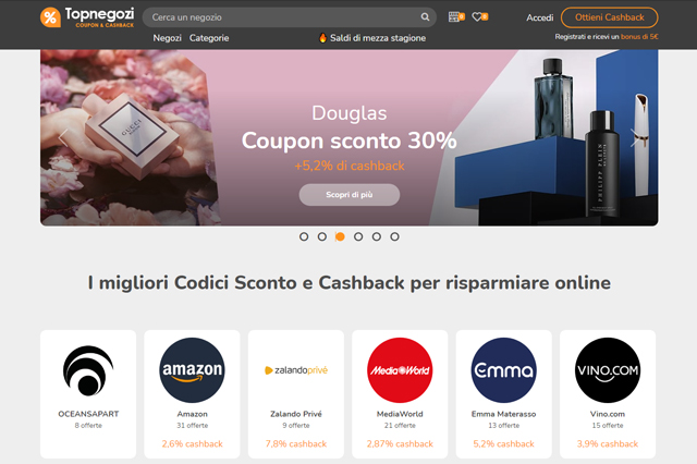 Topnegozi il sito italiano di cashback e codici sconto che ti fa risparmiare online