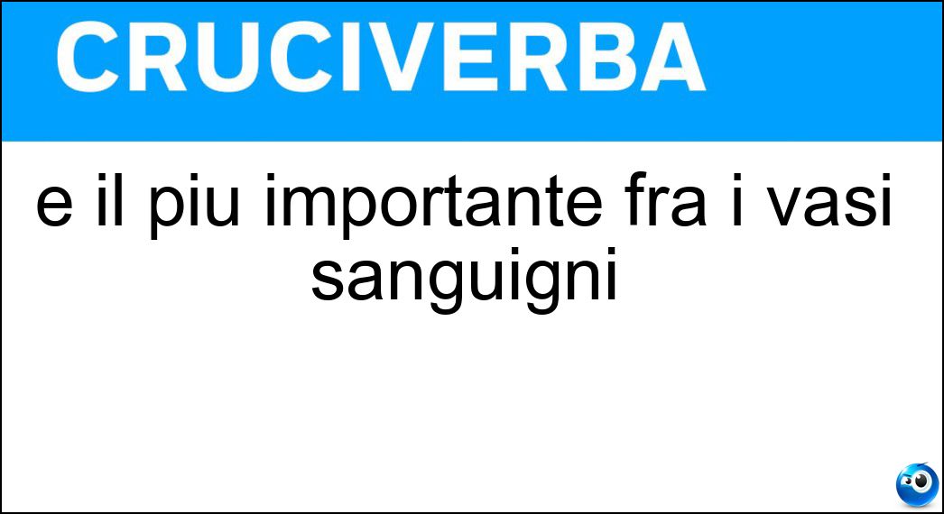 È il più importante fra i vasi sanguigni Soluzione Cruciverba: È il più importante fra i vasi sanguigni - Risposta Aorta