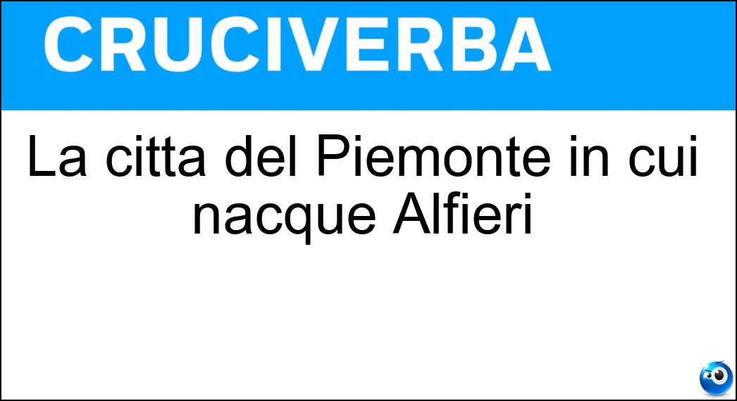 La città del Piemonte in cui nacque Alfieri Soluzione La città del Piemonte in cui nacque Alfieri - Asti