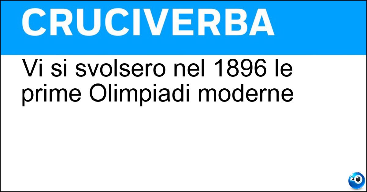 Vi si svolsero nel 1896 le prime Olimpiadi moderne Soluzione Vi si svolsero nel 1896 le prime Olimpiadi moderne - Atene