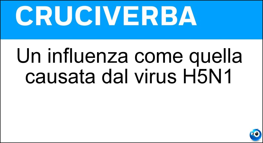 Un influenza come quella causata dal virus H5N1 Soluzione Cruciverba: Un influenza come quella causata dal virus H5N1 - Risposta Aviaria