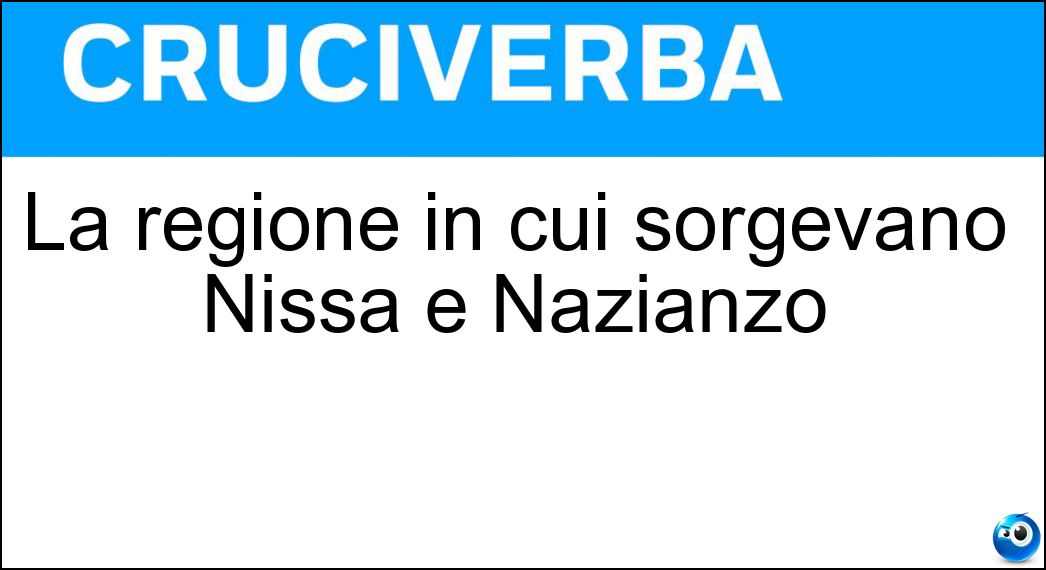 La regione in cui sorgevano Nissa e Nazianzo Soluzione Cruciverba: La regione in cui sorgevano Nissa e Nazianzo - Risposta Cappadocia