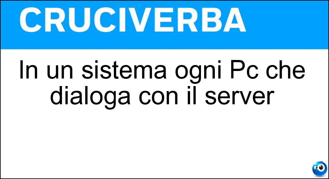 In un sistema ogni Pc che dialoga con il server Soluzione Cruciverba: In un sistema ogni Pc che dialoga con il server - Risposta Client