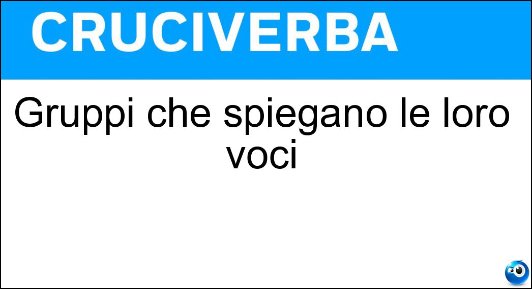 Gruppi che spiegano le loro voci Soluzione Cruciverba: Gruppi che spiegano le loro voci - Risposta Cori