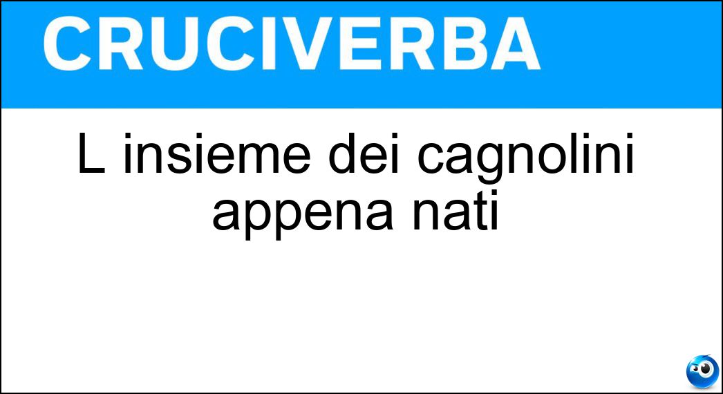 L insieme dei cagnolini appena nati Soluzione Cruciverba: L insieme dei cagnolini appena nati - Risposta Cucciolata