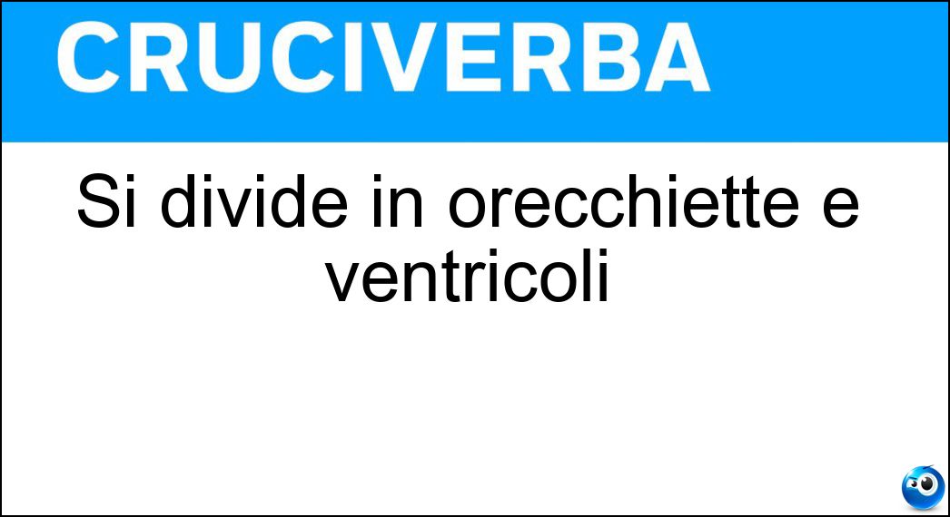 Si divide in orecchiette e ventricoli Soluzione Si divide in orecchiette e ventricoli - Cuore