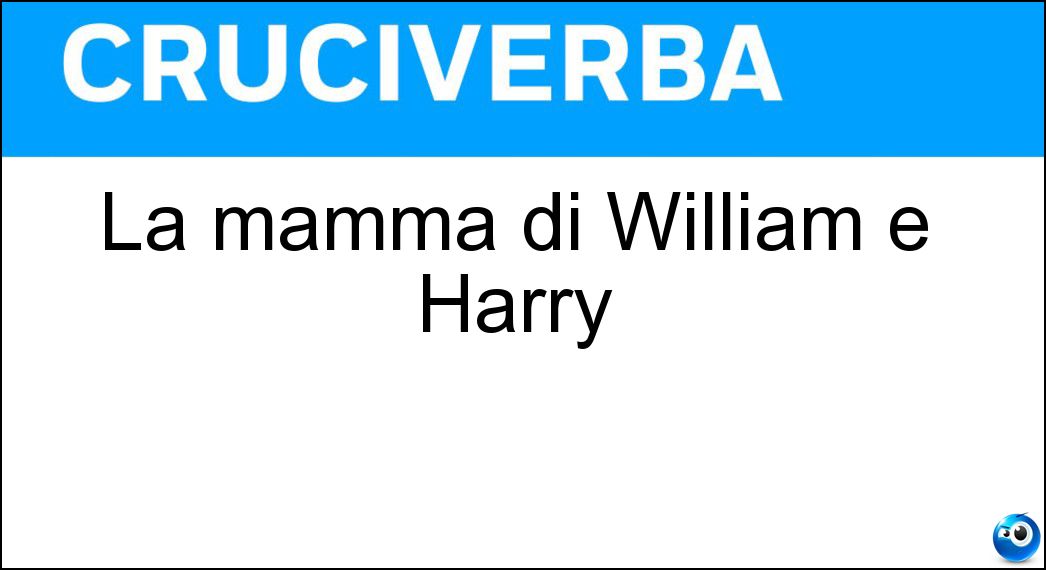 La mamma di William e Harry Soluzione Cruciverba: La mamma di William e Harry - Risposta Diana