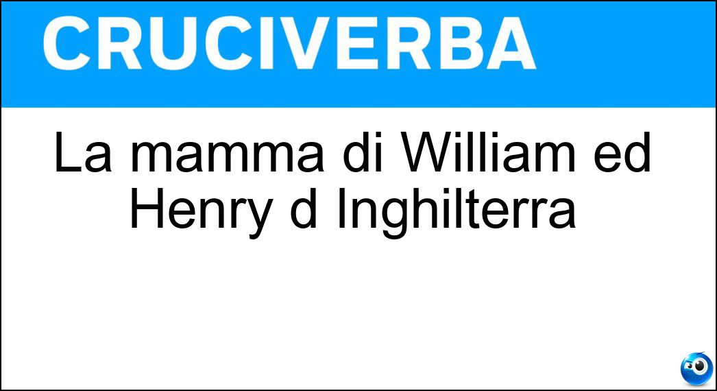 La mamma di William ed Henry d Inghilterra Soluzione Cruciverba: La mamma di William ed Henry d Inghilterra - Risposta Diana