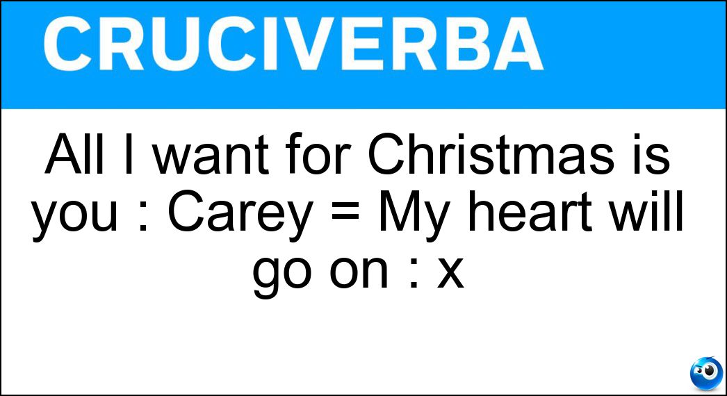 All I want for Christmas is you : Carey = My heart will go on : x Soluzione All I want for Christmas is you : Carey = My heart will go on : x - Dion