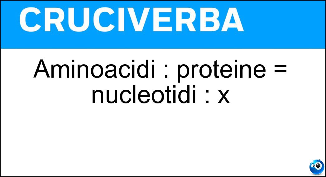 Aminoacidi : proteine = nucleotidi : x Soluzione Cruciverba: Aminoacidi : proteine = nucleotidi : x - Risposta Dna