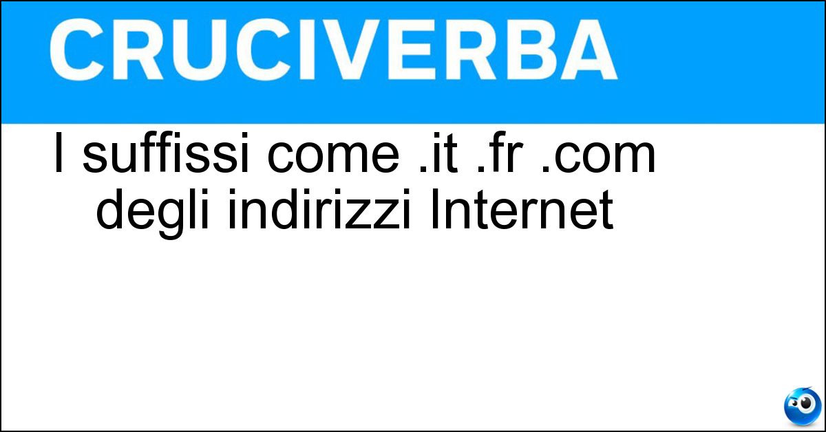 I suffissi come .it .fr .com degli indirizzi Internet Soluzione I suffissi come .it .fr .com degli indirizzi Internet - Domini