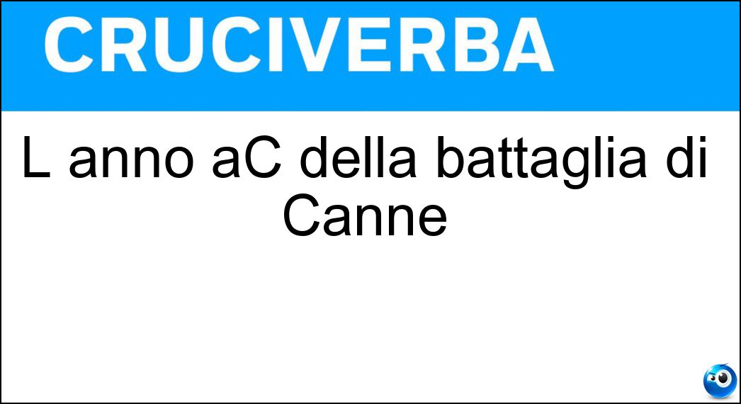 L anno aC della battaglia di Canne Soluzione L anno aC della battaglia di Canne - Duecentosedici