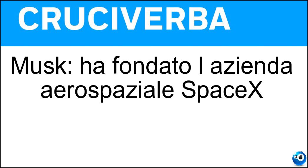 Musk: ha fondato l azienda aerospaziale SpaceX Soluzione Musk: ha fondato l azienda aerospaziale SpaceX - Elon