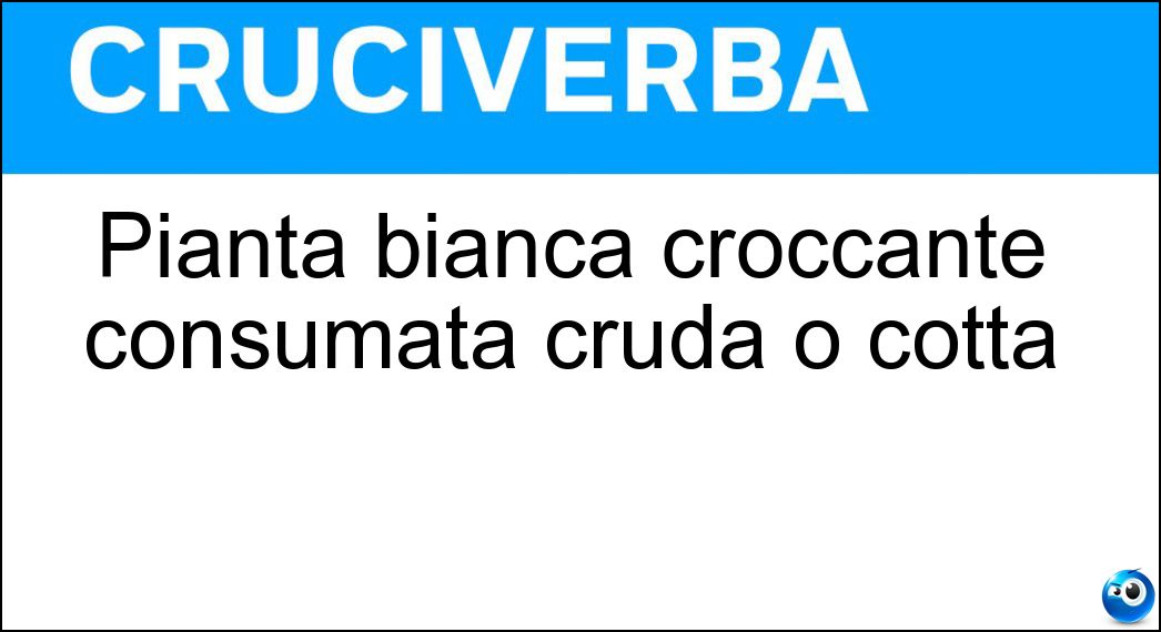 Pianta bianca croccante consumata cruda o cotta Soluzione Cruciverba: Pianta bianca croccante consumata cruda o cotta - Risposta Finocchio