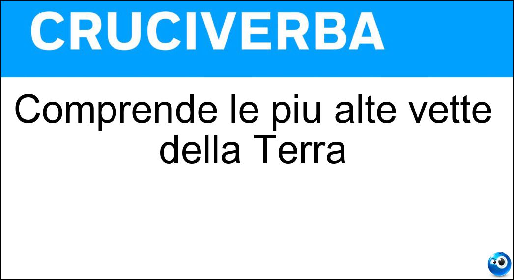 Comprende le più alte vette della Terra Soluzione Cruciverba: Comprende le più alte vette della Terra - Risposta Himalaya