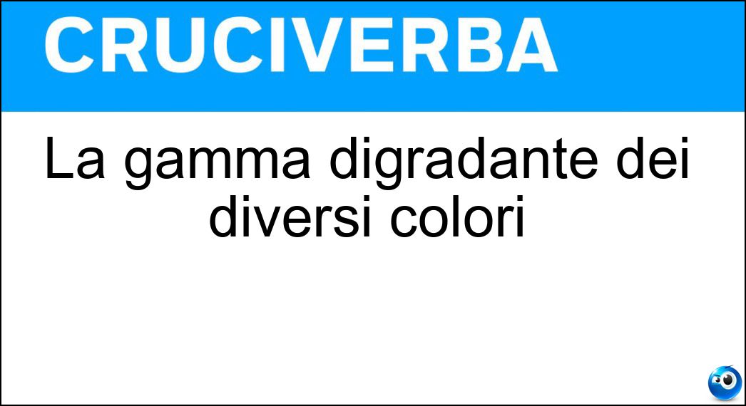 La gamma digradante dei diversi colori Soluzione Cruciverba: La gamma digradante dei diversi colori - Risposta Iride