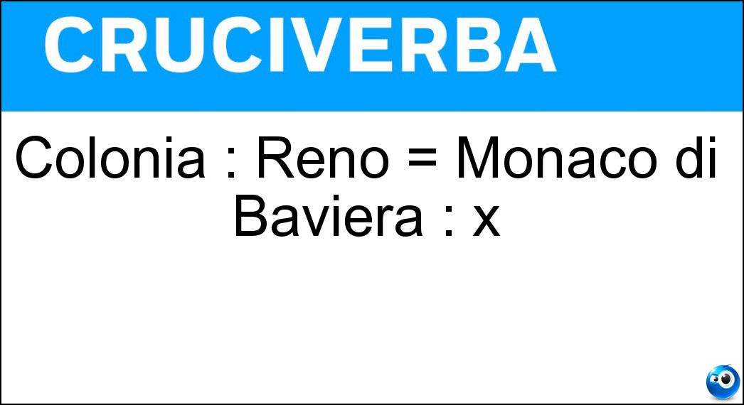 Colonia : Reno = Monaco di Baviera : x Soluzione Cruciverba: Colonia : Reno = Monaco di Baviera : x - Risposta Isar