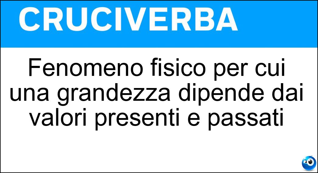 Fenomeno fisico per cui una grandezza dipende dai valori presenti e passati Soluzione Cruciverba: Fenomeno fisico per cui una grandezza dipende dai valori presenti e passati - Risposta Isteresi