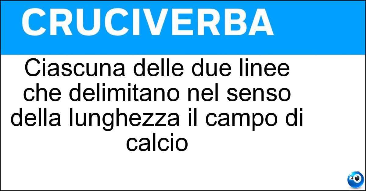 Ciascuna delle due linee che delimitano nel senso della lunghezza il campo di calcio Ciascuna delle due linee che delimitano nel senso della lunghezza il campo di calcio