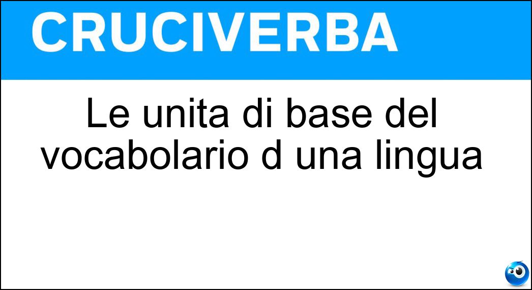 Le unità di base del vocabolario d una lingua Soluzione Cruciverba: Le unità di base del vocabolario d una lingua - Risposta Lessemi