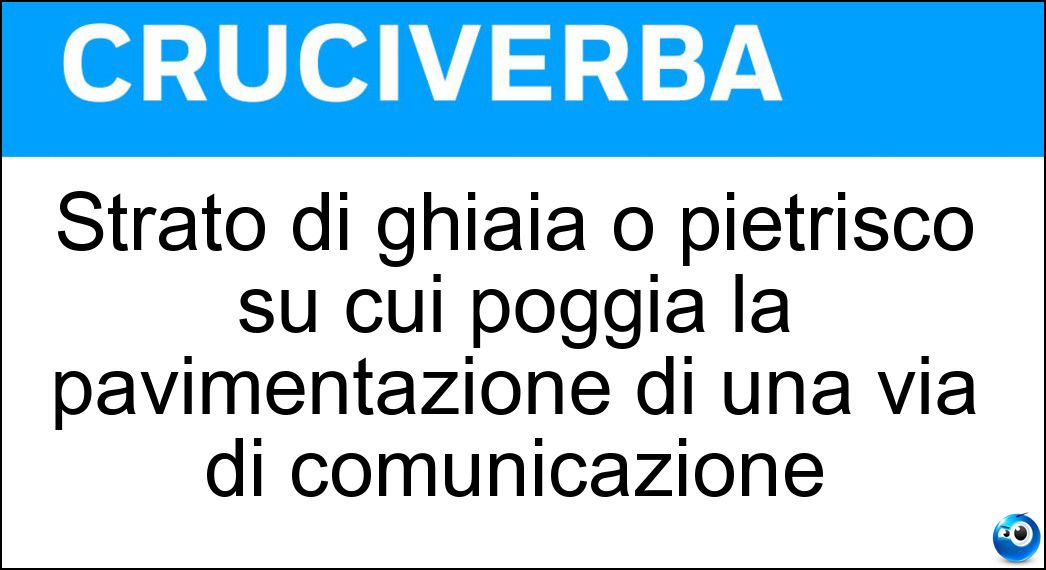 Strato di ghiaia o pietrisco su cui poggia la pavimentazione di una via di comunicazione Soluzione Strato di ghiaia o pietrisco su cui poggia la pavimentazione di una via di comunicazione - Massicciata