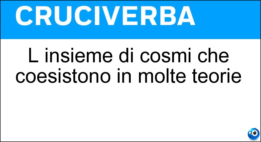 L insieme di cosmi che coesistono in molte teorie Soluzione Cruciverba: L insieme di cosmi che coesistono in molte teorie - Risposta Multiverso