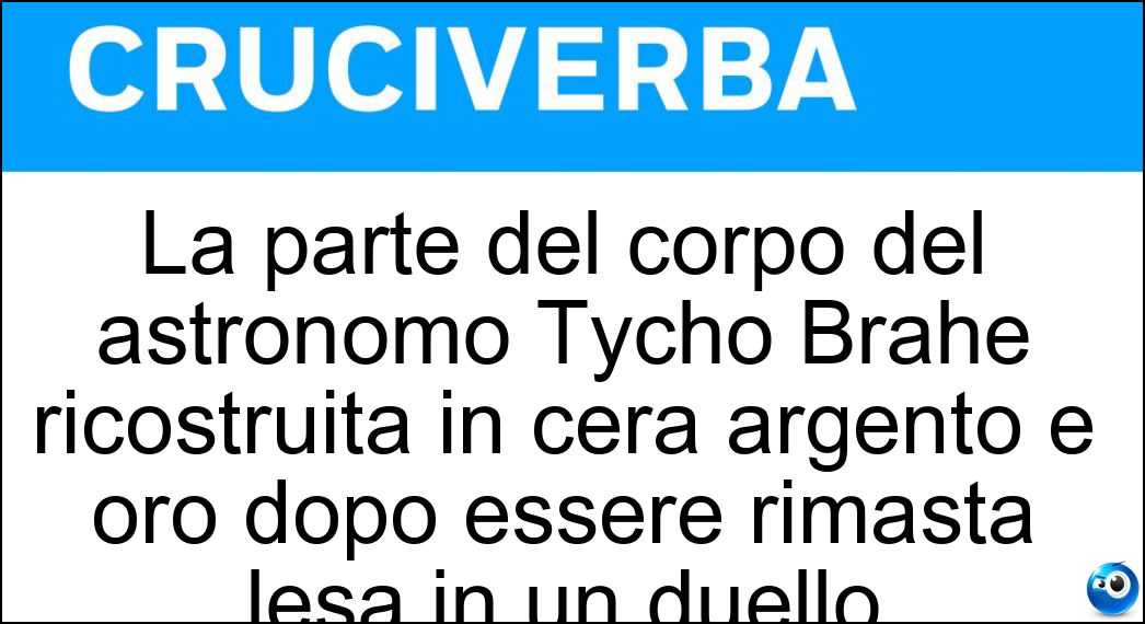 La parte del corpo del astronomo Tycho Brahe ricostruita in cera argento e oro dopo essere rimasta lesa in un duello Soluzione La parte del corpo del astronomo Tycho Brahe ricostruita in cera argento e oro dopo essere rimasta lesa in un duello - Naso