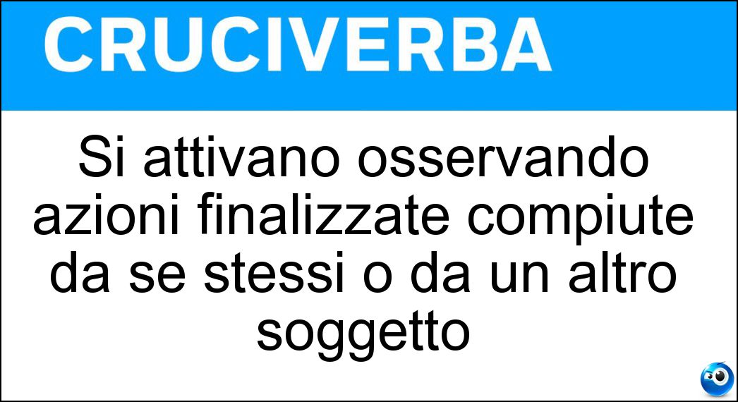 Si attivano osservando azioni finalizzate compiute da se stessi o da un altro soggetto