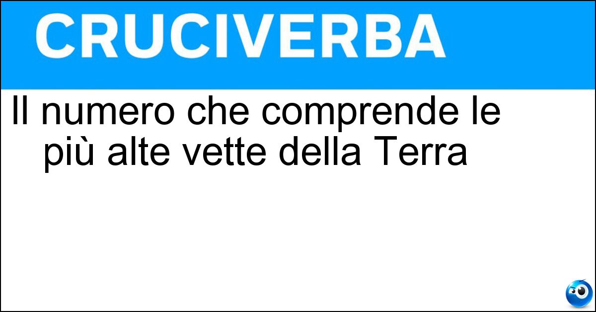 Il numero che comprende le più alte vette della Terra Soluzione Il numero che comprende le più alte vette della Terra - Ottomila