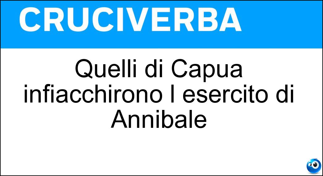 Quelli di Capua infiacchirono l esercito di Annibale Soluzione Cruciverba: Quelli di Capua infiacchirono l esercito di Annibale - Risposta Ozi