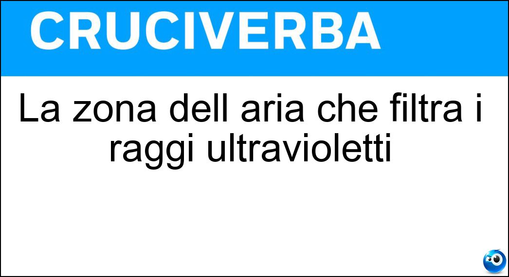 La zona dell aria che filtra i raggi ultravioletti Soluzione La zona dell aria che filtra i raggi ultravioletti - Ozonosfera