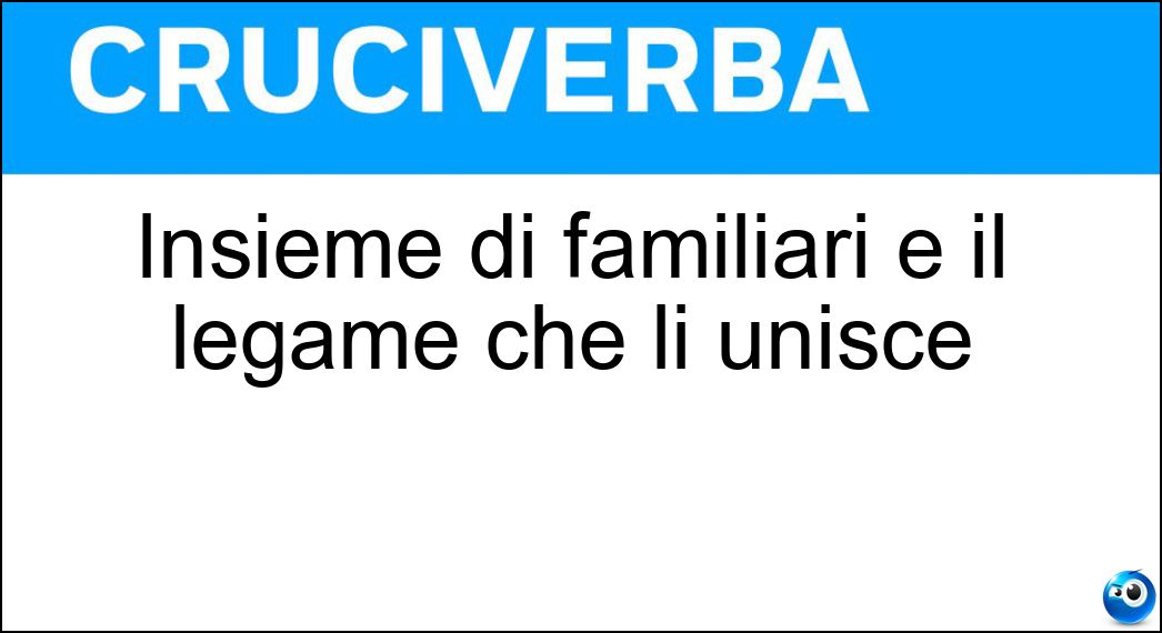 Insieme di familiari e il legame che li unisce Soluzione Cruciverba: Insieme di familiari e il legame che li unisce - Risposta Parentado