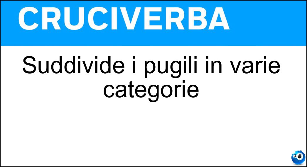 Suddivide i pugili in varie categorie Soluzione Cruciverba: Suddivide i pugili in varie categorie - Risposta Peso