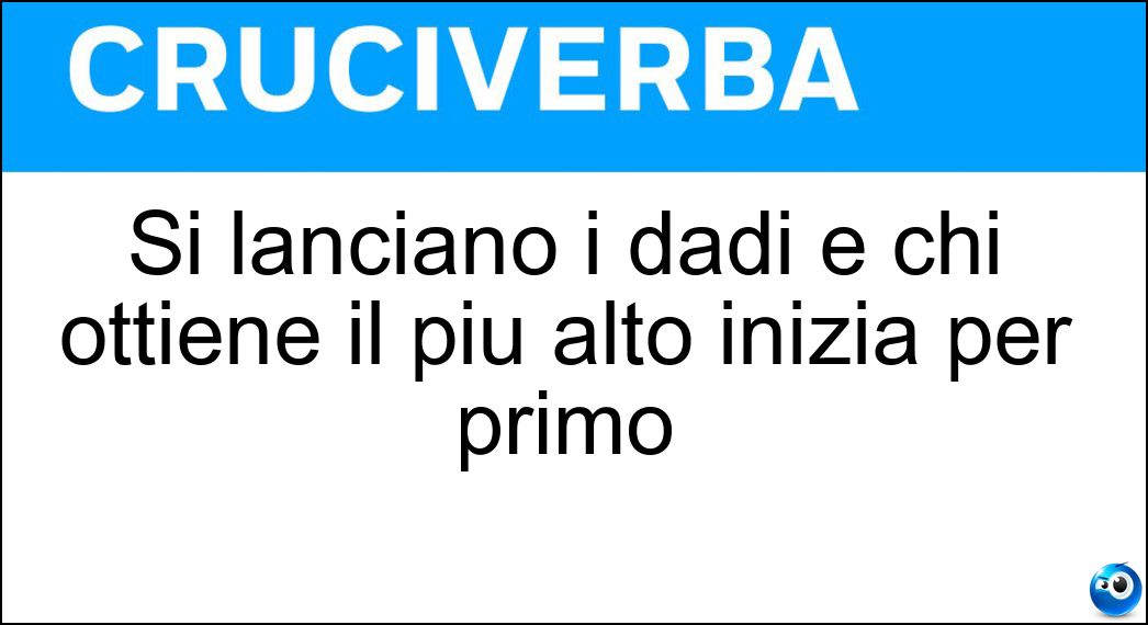 Si lanciano i dadi e chi ottiene il più alto inizia per primo Soluzione Si lanciano i dadi e chi ottiene il più alto inizia per primo - Punteggio