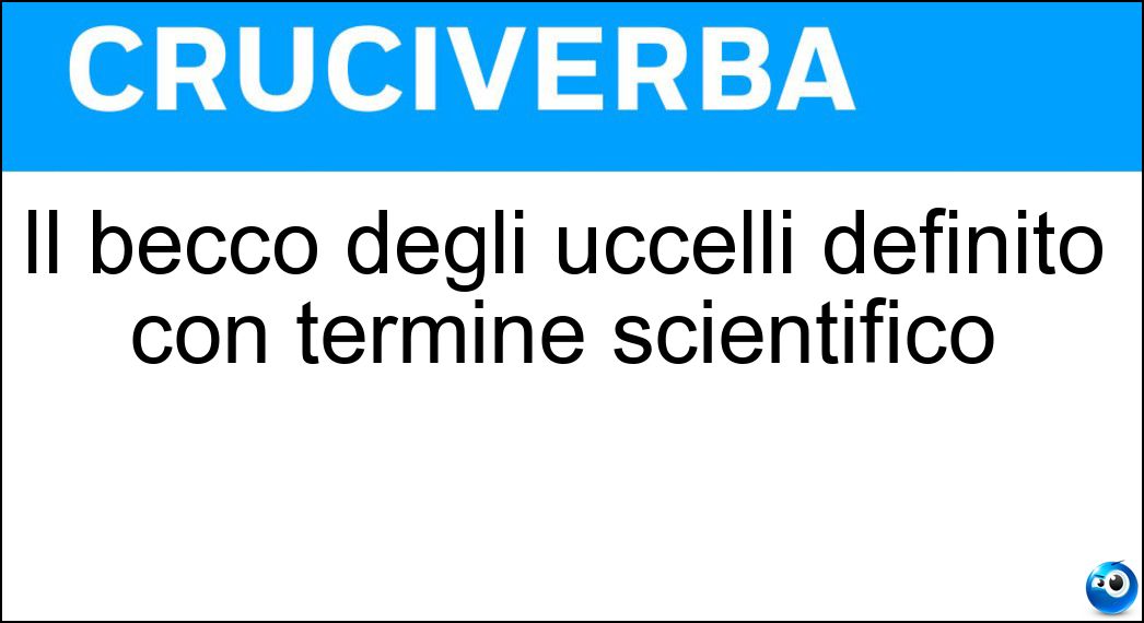Il becco degli uccelli definito con termine scientifico Soluzione Cruciverba: Il becco degli uccelli definito con termine scientifico - Risposta Ranfoteca