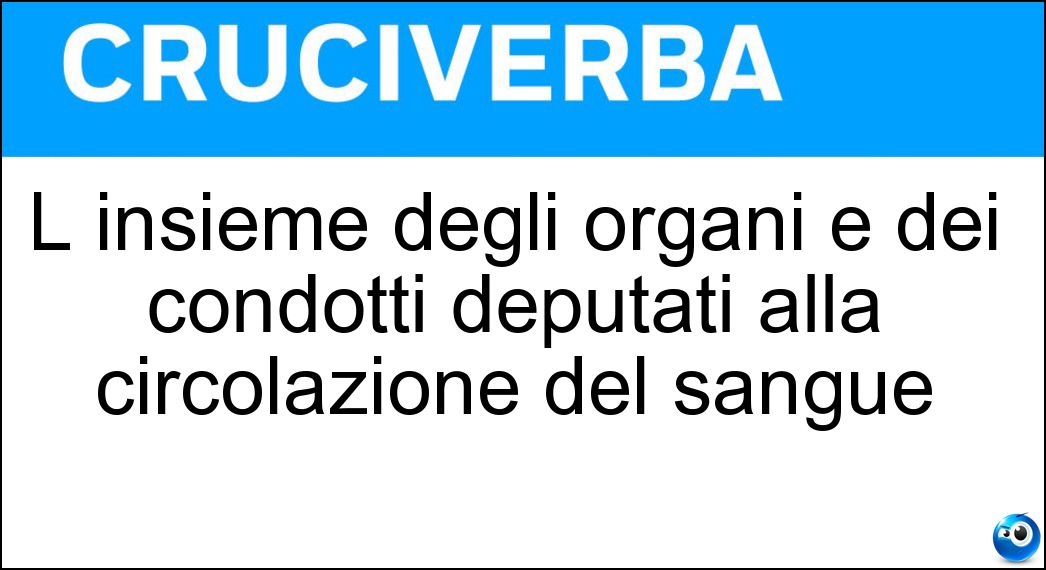 L insieme degli organi e dei condotti deputati alla circolazione del sangue Soluzione L insieme degli organi e dei condotti deputati alla circolazione del sangue - Sistema Cardiovascolare