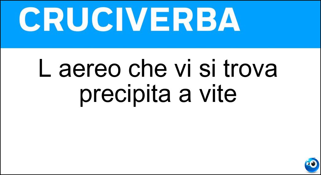 L aereo che vi si trova precipita a vite Soluzione L aereo che vi si trova precipita a vite - Stallo