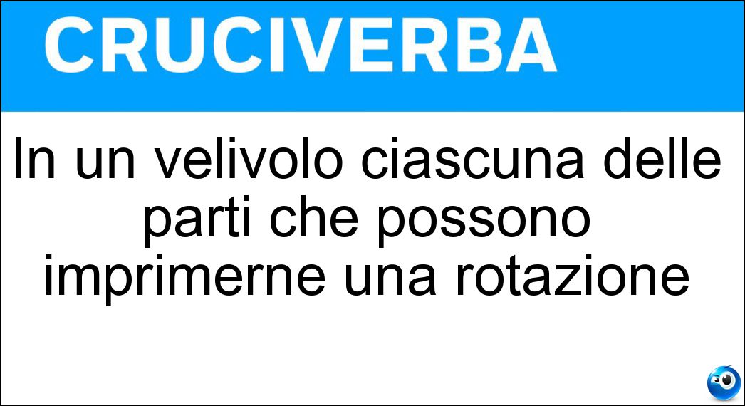 In un velivolo ciascuna delle parti che possono imprimerne una rotazione Soluzione Cruciverba: In un velivolo ciascuna delle parti che possono imprimerne una rotazione - Risposta Superficie Di Governo